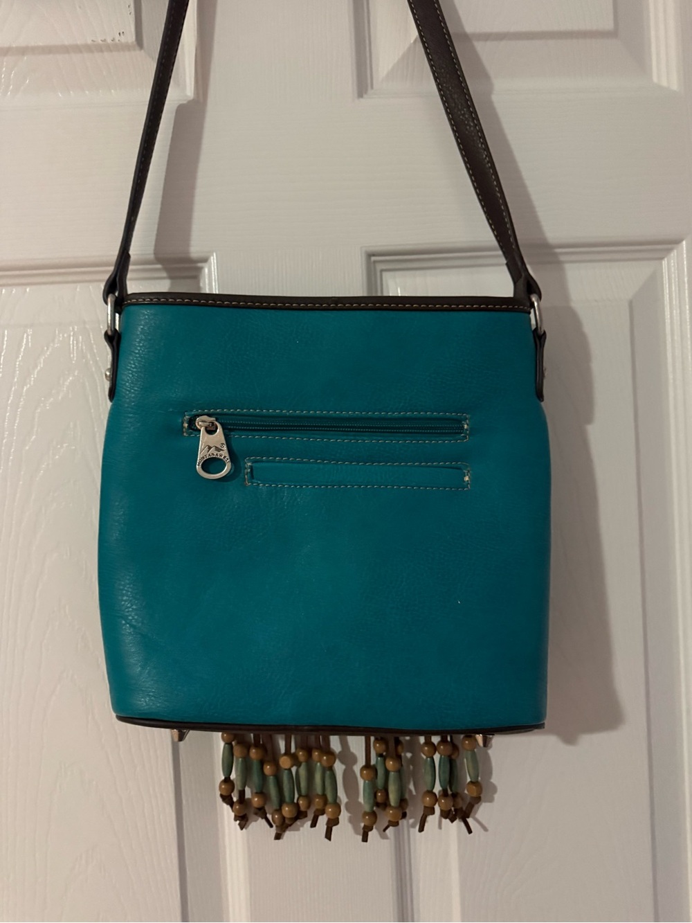 Teal and Brow Fringe purse with Studded Detail - Picture 6 of 7